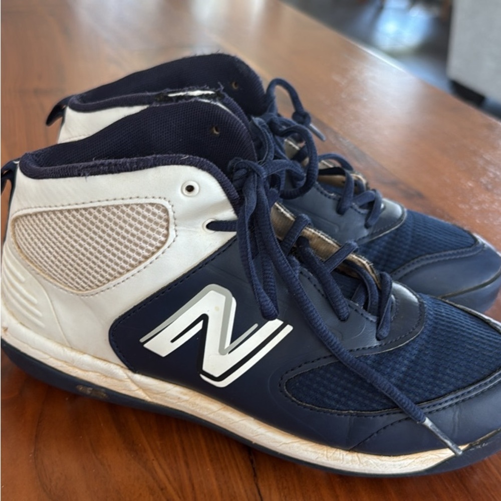 Navy and White High-Top Baseball Cleats